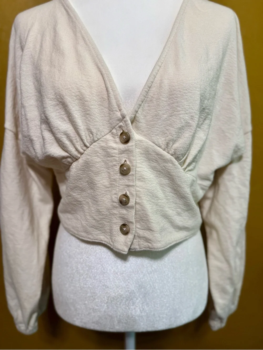 Madewell Cream Button-Front Balloon Sleeve Crop Top - Large - Picture 6 of 10